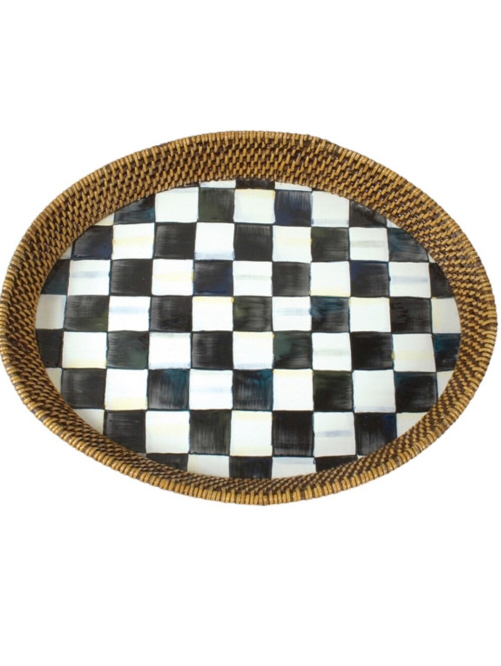 MacKenzie-Childs Courtly Check Rattan Serving Tray-Large 12x15 Inches